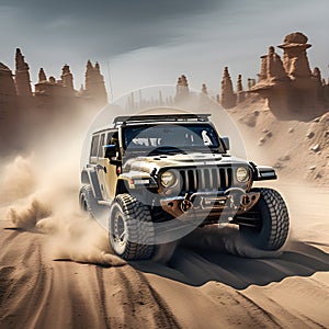 Drifting sports jeep. An offroad adventure. Generative AI.