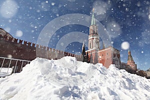 Drifts of snow on Red Square in Moscow snow