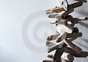 Driftwood art. Close up of a decoration made of wooden sticks