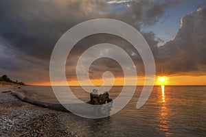 Driftwood on a Lake Huron Beach at Sunset - Grand Bend, Ontario