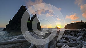 Driftwood on rialto beach at sunset in olympic np