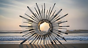 Driftwood sculpture arranged in a radial