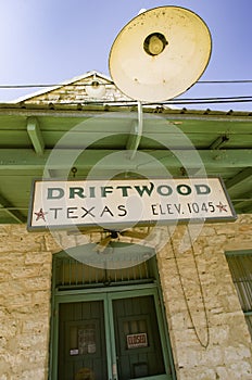 Driftwood, Texas sign on historic building.
