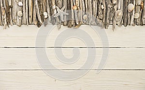 Driftwood with white wooden background