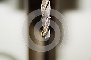 Drill bit of a drilling machine close up. working tool