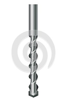 Drill bit of steel or other metal twist shape. Professional nozzle for drill hammer or screwdriver. Vector icon isolated