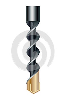 Drill bit of steel or other metal twist shape. Professional nozzle for drill hammer or screwdriver. Vector icon isolated