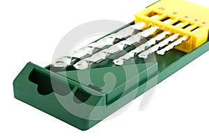 Drill bits in green case