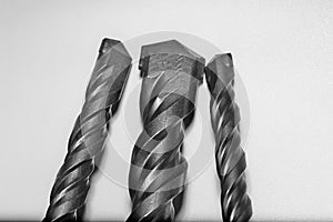 drill bits for perforator close-up on a white background