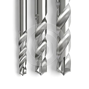 Drill Bits Set on White Background