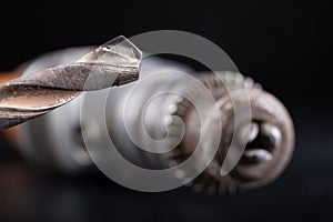 Drill and concrete drill bits. Tools for construction workers