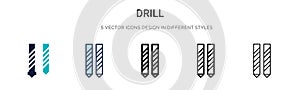 Drill icon in filled, thin line, outline and stroke style. Vector illustration of two colored and black drill vector icons designs