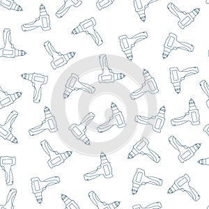 Drill icon. Vector seamless pattern with hand drawn isolated construction materials on white color. Pattern on the theme