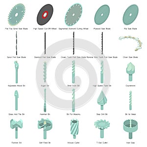 Drill nozzle icons set, isometric style