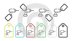 Drill, tool for repair vector icon in tag set illustration for ui and ux, website or mobile application