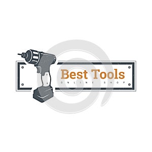 Drill vector hand tool flat. Electro tools. Electric screwdriver bit icon. Logo. Design elements.