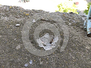 Drilled hole in a concrete slab, close-up