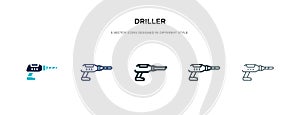 Driller icon in different style vector illustration. two colored and black driller vector icons designed in filled, outline, line