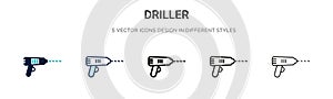 Driller icon in filled, thin line, outline and stroke style. Vector illustration of two colored and black driller vector icons