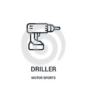 driller icon vector from motor sports collection. Thin line driller outline icon vector illustration. Linear symbol