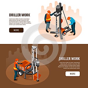 Driller Isometric Banners Set