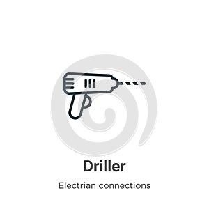 Driller outline vector icon. Thin line black driller icon, flat vector simple element illustration from editable electrian