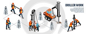 Driller Work Isometric Infographics