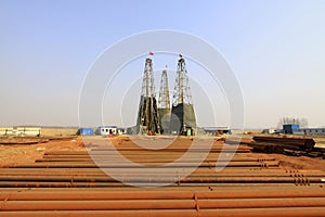 Drilling derrick in a iron mine, China