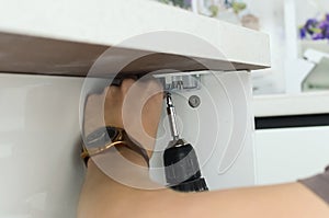 Drilling with Handdrill Machine. Close-up