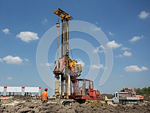 Drilling machine at construction site