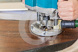 Drilling machine. Furniture carpentry. Woodworking lifestyle, organic eco friendly design elements.