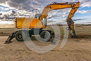 Drilling machine working on a construction site