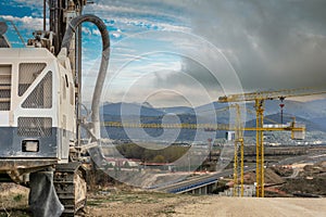 Drilling machine working on a construction site