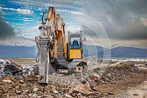 Drilling machine working on a construction site