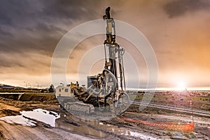 Drilling machine working on a construction site