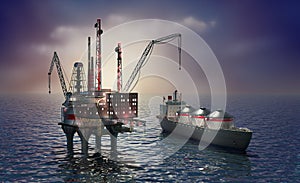 Drilling offshore platform and tanker