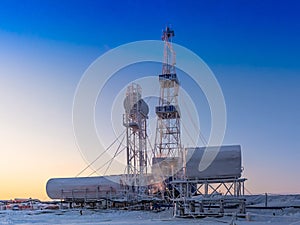 Drilling at an oil and gas field in the Arctic in winter.