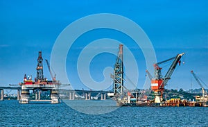 Drilling platform in guanabara bay in rio de janeiro