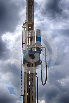 Drilling rig. Drilling deep wells in the bowels of the earth. Industry and construction. Mineral exploration - oil, gas and other.