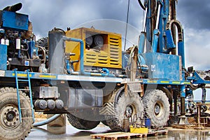 Drilling rig. Drilling deep wells in the bowels  of the earth. Industry and construction. Mineral exploration - oil, gas and other