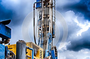 Drilling rig. Drilling deep wells in the bowels of the  earth. Industry and construction. Mineral exploration - oil, gas and other