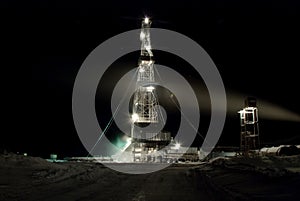 Drilling Rig in the night. Winter.