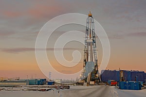 Drilling rig in the northern oil and gas field