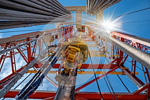 Drilling rig in oil field for drilled into subsurface in order to produced crude, inside view.