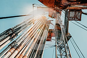 Drilling rig in oil field for drilled into subsurface in order to produced crude, inside view. Petroleum Industry