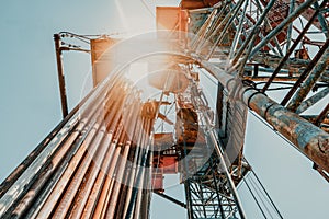 Drilling rig in oil field for drilled into subsurface in order to produced crude, inside view. Petroleum Industry