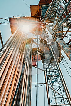 Drilling rig in oil field for drilled into subsurface in order to produced crude, inside view. Petroleum Industry