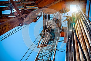 Drilling rig in oil field for drilled into subsurface in order to produced crude, inside view. Petroleum Industry