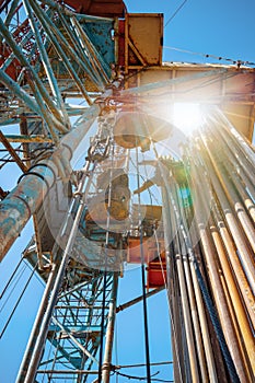 Drilling rig in oil field for drilled into subsurface in order to produced crude, inside view. Petroleum Industry