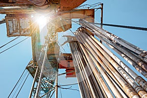 Drilling rig in oil field for drilled into subsurface in order to produced crude, inside view. Petroleum Industry